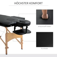 HOMCOM Massagetisch, klappbare Massageliege, höhenverstellbare Massagebank für Spa, Salon, Kunstleder, Holz, Schwarz(m-6)