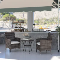 Outsunny Conjunto de Muebles para Jardín Juegos de Muebles de Ratán Incluye 1 Mesa y 2 Sillones con Cojines Estructura de Metal para Terraza Patio Marrón(m-8)