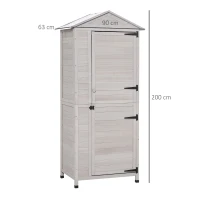 Outsunny Garden Shed Outdoor Wooden Garden Cabinet 4-Tier Storage Shed 3 Shelves Lockable Organizer with Handle Tin Roof Magnetic Latch Foot Pad 90 x 63 x 200cm Light Grey(m-3)