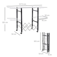 HOMCOM Séchoir à linge étendoir à vêtements pliable réglable avec 4 roulettes - grand capacité - 157,5 x 54 x 101 cm(m-3)