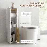 kleankin Portarrollos de Baño Moderno Armario de Baño con Estantes 1 Puerta y Portarrollos de Papel 18x20x90 cm Blanco y Roble(m-5)