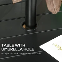 Outsunny Garden Table with Parasol Hole, Outdoor Dining Garden Table for Four Persons, Round Patio Table with Slatted Metal Top, Black(m-5)