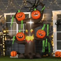 HOMCOM 2.4m Halloween Inflatable Ghost Tree with 4 Pumpkins 2 Build-in LEDs, Blow Up Inflatables for Halloween Party Yard Lawn Outdoor Indoor Decoration(m-2)