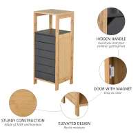HOMCOM Bathroom Cabinet, Modern Floor Standing Bath Storage Unit with Adjustable Shelf, Slatted Door, Grey(m-6)