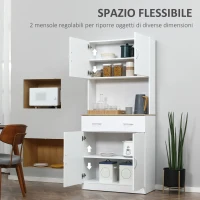 HOMCOM Credenza Cucina con Armadietti a 2 Ante e Cassetto in Legno, 80x40x180cm, Bianco(m-5)