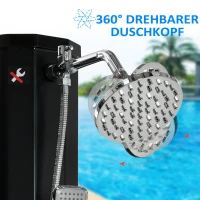 Outsunny Solardusche 35 Liter 0-55 ℃ warmes Wasser Camping Pooldusche mit Wasserhahn und Regenduschkopf Schwarz 17,5 x 14,5 x 216 cm(m-6)