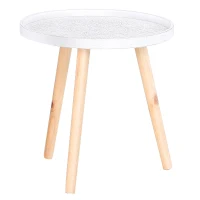 HOMCOM Coffee Table, Carved Floral Round Table with Tray-style Top and Wood Legs, Modern Side Table for Living Room, White(m-11)