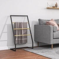 HOMCOM Portasciugamani a 4 Sbarre in Acciaio e Bambù, 60x35x102 cm, Nero e color Legno(m-6)