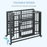 PawHut 37" Heavy Duty Dog Crate, Foldable Dog Cage, with Openable Top, Locks, Removable Tray, Wheels - Black(m-5)