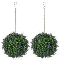 HOMCOM Set of 2 Artificial Plant Topiary Balls, UV-protected Fake Decorative Plants, Purple(m-11)