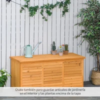 Outsunny Baúl de Madera Exterior Caja de Almacenamiento de Jardín con Tapa Abrible y Diseño Persiana 127x56x60 cm Natural(m-4)