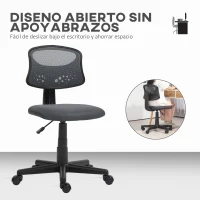 HOMCOM Silla de Oficina sin Brazos Silla de Escritorio Giratoria con Respaldo de Malla Transpirable Altura Ajustable Gris(m-6)