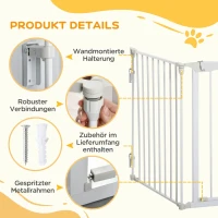 PawHut Absperrgitter Hund Freistehendes Schutzgitter 180 x 74,5 cm Hundegitter Klappbar Türschutzgitter Treppengitter Hundeabsperrgitter für Treppen, Türen, Küche, Flur, 3 Paneelen, Weiß(m-6)