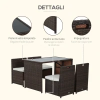 Outsunny  Set Mobili da Giardino in Rattan 5pz Tavolo Pranzo 4 Sedie con Cuscini(m-7)