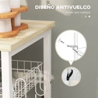 HOMCOM Estantería de Cocina con 1 Cesta 4 Ganchos en S 6 Almohadillas de Pie Ajustables y Estantes 90x40x84,5 cm Roble y Blanco(m-5)