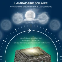 Outsunny Lampe à poser luminaire LED de jardin solaire en résine tressée imitation rotin - 21 x 21 x 78 cm gris(m-5)