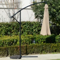 Outsunny Sombrilla de Jardín Ø265 cm Parasol Excéntrico con Techo Inclinable Manivela 8 Costillas de Metal y Base Cruzada Protección Solar para Terraza Balcón Exterior Marrón Claro(m-7)