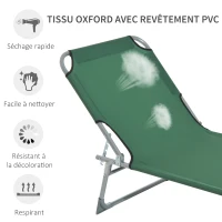 Outsunny Bain de soleil transat pliable dossier réglable multipositions métal et polyester vert(m-5)