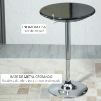 HOMCOM Mesa de Bar Regulable en Altura Giratoria 360º con Base Redonda Mesa Alta de Acero Moderna para Cocina Comedor Cafetería 61x61x76-97 cm Negro(m-6)