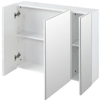 kleankin Armadietto Bagno con 3 Ante Specchiate e Ripiani Regolabili, 70x15x60cm, Bianco(m-7)