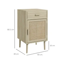 HOMCOM Bedside Table Set of 2, Rattan Side Tables with Drawer, Cabinet and Adjustable Shelf, Boho Bedside Cabinet with Storage for Bedroom, Living Room, Natural Wood Effect(m-3)