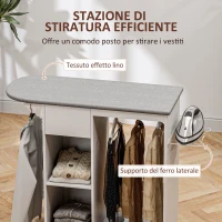 HOMCOM Mobile Asse da Stiro con Ruote e Porta Ferro, Barra per Abiti, Cassetto e Ripiani, 125x43.5x112cm, Bianco(m-4)