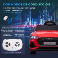 HOMCOM Coche de Batería para Niños 12V Audi E-tron con Mando a Distancia Faros Bocina Música Velocidad 3-5 km/h Rojo(m-5)