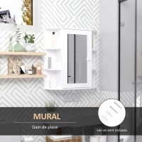 HOMCOM Armoire Murale avec Miroir Salle de Bain Meuble Miroir avec Rangement Toilettes 1 Porte + étagères latérales Blanc(m-6)