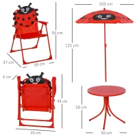 Outsunny Kids Folding Picnic Table Chair Set w/ Parasol, Red(m-3)