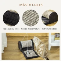 PawHut Rascador para Gatos con Rodillo Tablero para Rascar Cubiertos de Sisal Natural y Juguete Colgante Centro de Actividades para Mascotas 44x24x16 cm Gris(m-5)
