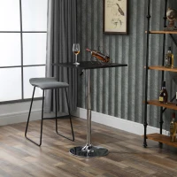 HOMCOM Tavolo Quadrato Regolabile in Altezza, Metallo e MDF, Tavolino da Bar, Cucina, Soggiorno, Nero, 60x60x69-91cm(m-2)