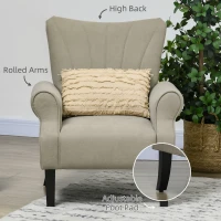 HOMCOM Upholstered Accent Chair with Rolled Arms and Wood Legs, Armchair for Living Room Bedroom, Beige(m-5)
