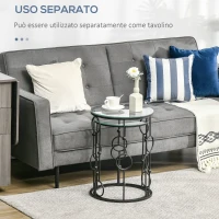 HOMCOM Set di 2 Tavolini da Caffè Impilabili in Metallo e Vetro Temperato Ø41x57cm e Ø36x51cm, Nero(m-6)