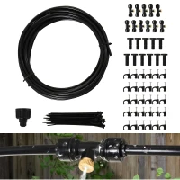 Outsunny Rociador de Agua para Jardines Kit Difusor Sistema de Enfriamiento por Nebulización Diferentes Boquillas Grifo de Latón para Patio al Aire Libre Negro 6m(m-10)