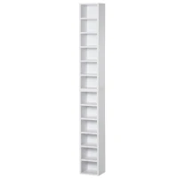 HOMCOM CD-Ständer 2er Set CD-Regal Holzregal Standregal mit 12 offenen Ablagefächern Medienrega Dekoregal Aufbewahrung Weiß 21 x 19,2 x 88,3 cm(m-10)