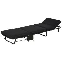HOMCOM Klappbett 65x184 cm, Erwachsene Gästebett Klappbar mit 6 cm Dicker Schaumstoff, Reisebett mit Metallrahmen, Feldbett mit Rollen und höhenverstellbarem Kopfteil, bis 120 kg belastbar, Schwarz(m-10)
