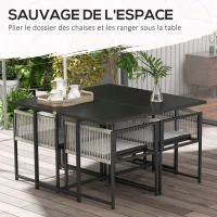 Outsunny Salon de jardin ensemble table et chaises avec 1 table à manger et 4 chaises dossier pliable plateau en verre trempé(m-4)