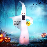 Outsunny Halloweendeko, Geisterkürbis mit Flammen, aufblasbar, LEDs, Innen & Außen, 140x46x240 cm(m-2)