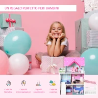 HOMCOM Casa delle Bambole in Legno, Casetta delle Bambole per Bambini a 3 Piani con 13 Accessori, Giocattolo per Bambini 3+ Anni(m-6)