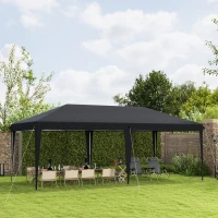Outsunny Pop Up Gazebo 3 x 6m, Foldable Canopy Tent, Height Adjustable Wedding Awning Canopy w/ Carrying Bag, Black(m-10)