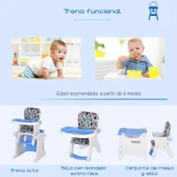 HOMCOM Trona para Bebés 2 en 1 para 6 Meses a 6 Años Transformable en Mesa y Silla Multifuncional Ajustable en 3 Posiciones Respaldo Alto Acolchado con 2 Bandejas Extraíbles 57x59x105 cm Azul(m-4)
