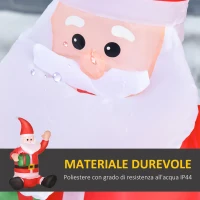 HOMCOM 120cm Babbo Natale Gonfiabile e Gigante, Decorazione Natalizia Impermeabile da Esterno con Luci a LED(m-6)
