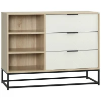 HOMCOM Credenza Moderna a Base Rialzata con 3 Cassetti e 3 Ripiani Aperti in MDF, Truciolato e Acciaio, 100x40x79.5 cm(m-1)