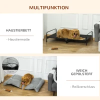 PawHut Erhöhtes Hundebett Hundeliege Haustierbett Schlafplatz Hundesofa Hundebett mit Kissen im Innen- und Außenbereich Netzstoff Schwarz+Hellgrau 120 x 80 x 30 cm(m-7)