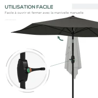 Outsunny Parasol rectangulaire inclinable 2x3 m avec manivelle toile polyester imperméabilisée haute densité 180g/m² gris foncé(m-5)