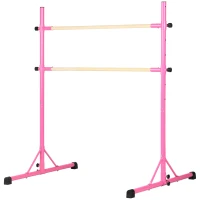 HOMCOM Sbarra Danza Classica Doppia con Altezza Regolabile in Acciaio e Legno, 130x97x152cm, Rosa(m-1)
