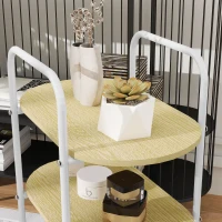 HOMCOM Carrito Auxiliar con Ruedas de 3 Niveles Carro de Almacenamiento con Cesta y Estantes 49,5x32,5x82,5 cm Blanco y Madera Natural(m-8)