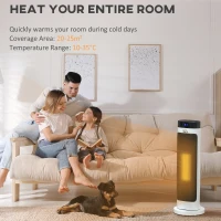 HOMCOM Ceramic Electric Space Heater, Portable Heater for Home with 3 Heat Settings, Oscillation, Adjustable Temperature, 1000W/2000W, Black(m-4)