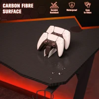 HOMCOM Gaming Desk 120 x 65 cm Steel Frame with Cup Holder, Headphone Hook, Adjustable Feet and Cable Organiser, Home Office Computer Table, Black(m-8)