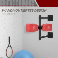 HOMCOM Schlagpolster drehbar Wandmontage Reflex Bar Punching Boxing Pad für Training Schlagkissen Kickschild Stahl Kunstleder Rot 82 x 65 x 14 cm(m-6)